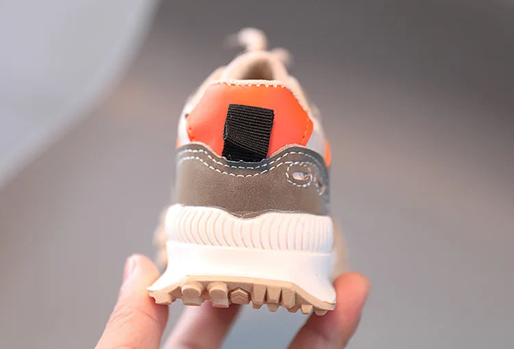Durable kids' running shoes, blue/orange breathable design, anti-slip sole for all types of terrain