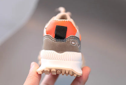 Durable kids' running shoes, blue/orange breathable design, anti-slip sole for all types of terrain