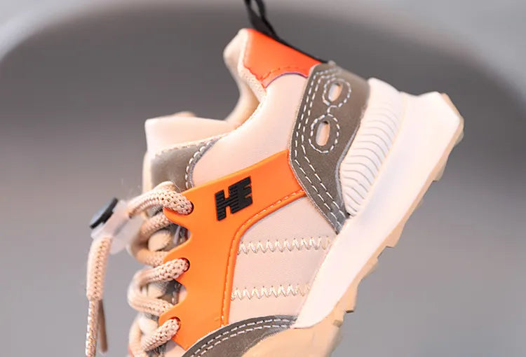 Lightweight kids' sneakers, blue/orange breathable, anti-slip sole for maximum comfort and grip