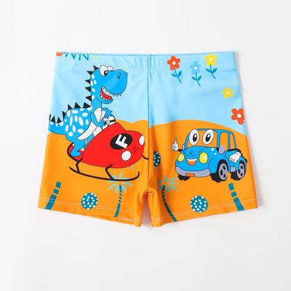 Boys' quick-dry cartoon surf print swim trunks, stylish and practical for pool and beach