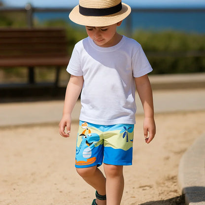 Toddler boys' quick-dry cartoon fish swim trunks, comfy summer pool and beach shorts
