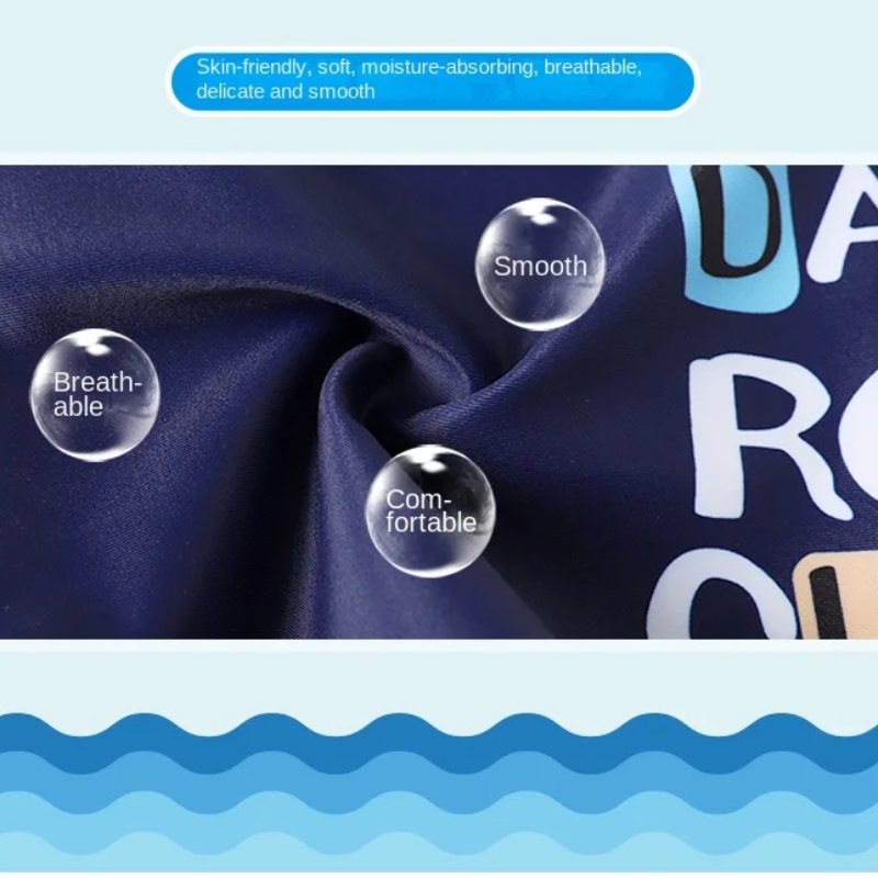Durable quick-dry kids swimwear, cartoon pattern boys' trunks for beach and pool