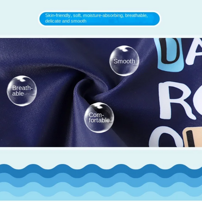Durable quick-dry kids swimwear, cartoon pattern boys' trunks for beach and pool