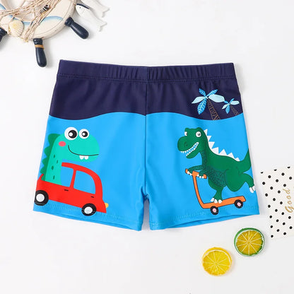 Breathable quick-dry cartoon dino swim trunks, essential summer clothing for children