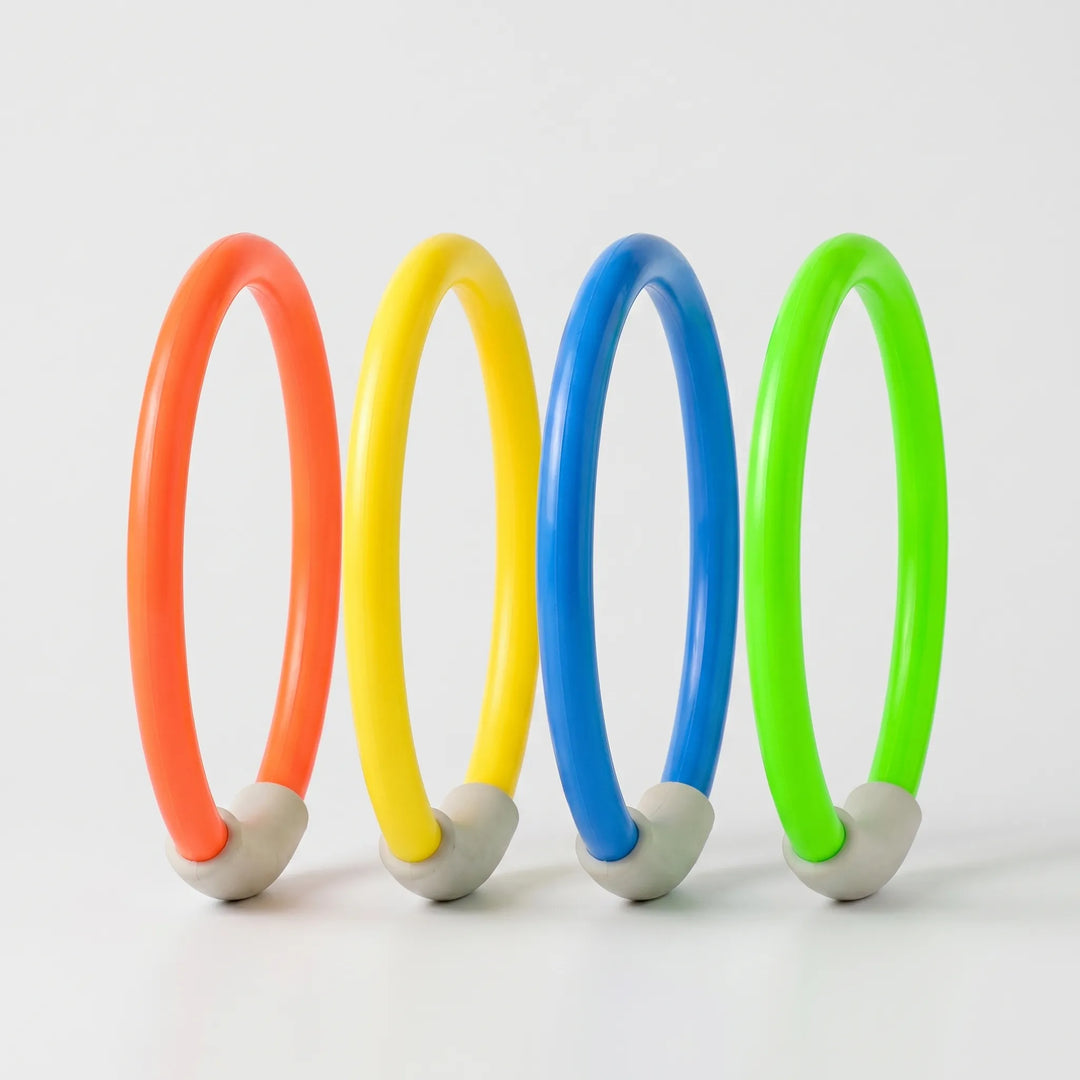 Vibrant multi-color pool diving toys for kids, easily visible underwater; great for skill-building & water play.