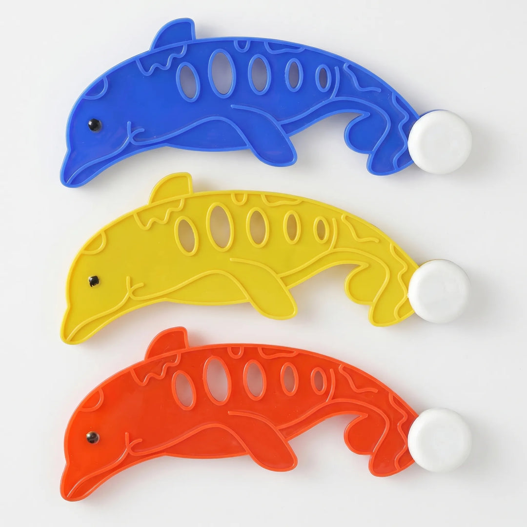 Children diving for bright pool toys; exciting underwater retrieve game for summer fun, skill building & water play.
