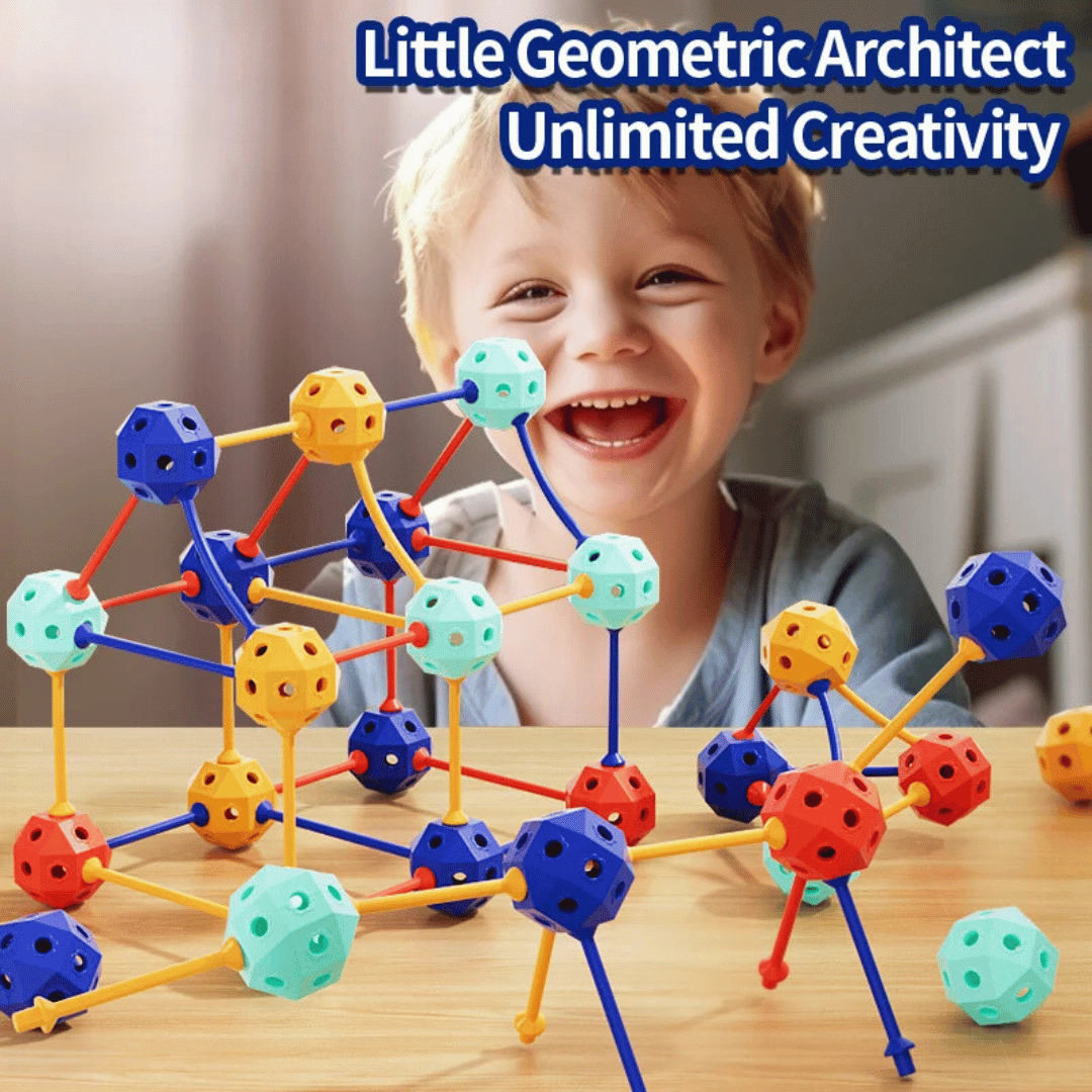 Assortment of flexible geometric building blocks in bright colors, ready for creative construction play.