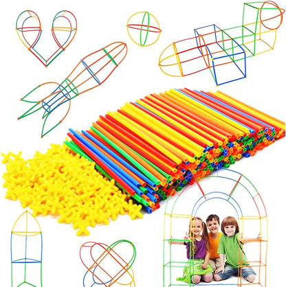 Child connecting building straws, demonstrating problem-solving with a creative construction toy gift.