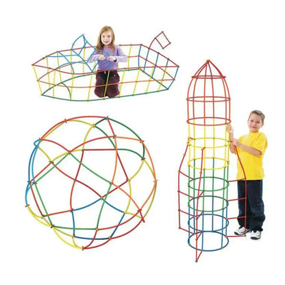 Vibrant straw building construction set for kids, an educational play toy ideal for developing imagination.