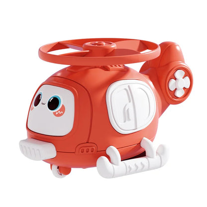 Close-up of a Cartoon Flying Helicopter, a vibrant plastic toy for kids' outdoor playtime