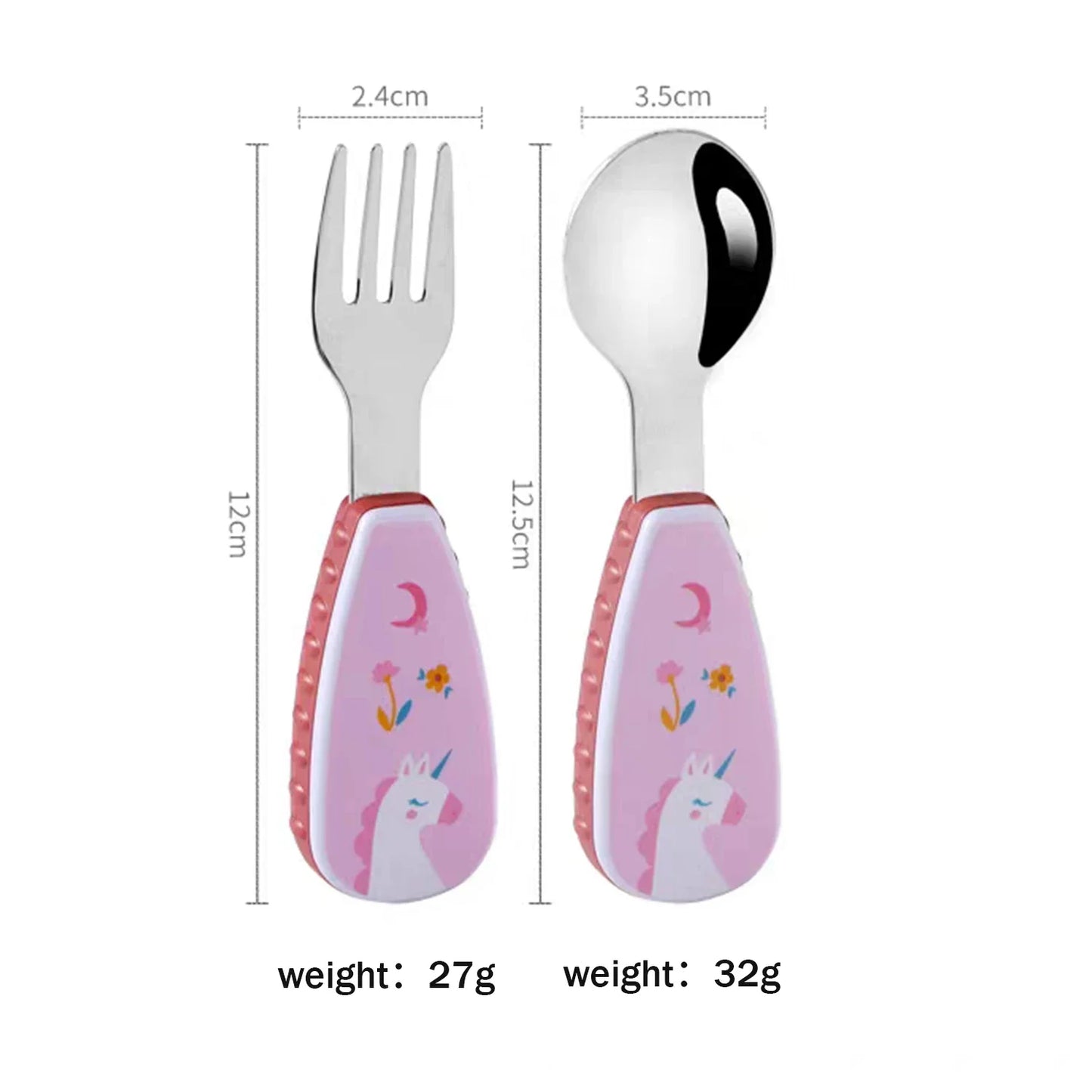 Ergonomic handle of a cartoon giraffe spoon designed for baby's self-feeding and comfort