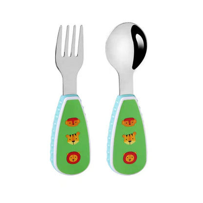 Durable stainless steel kids cutlery with a cute cartoon elephant handle, ideal for toddlers