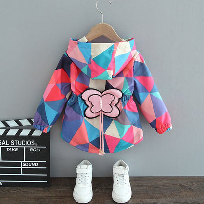 Kids' 'Mickey' print hooded jacket with functional zipper, cotton blend for breathability