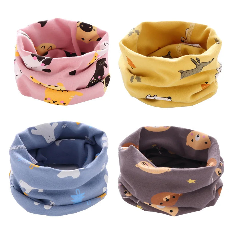 Kids cartoon neck scarf with playful animal design, soft and cozy for winter warmth