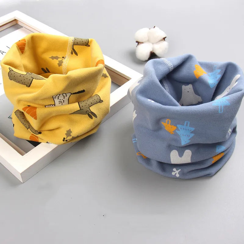 Unisex children's neck scarf featuring a colorful cartoon character, soft thermal fabric
