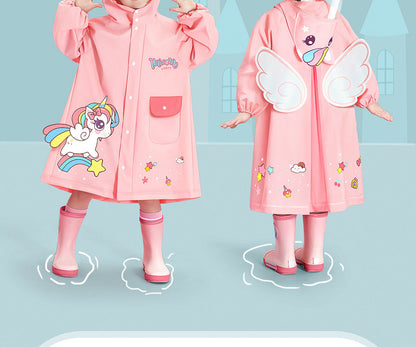Kids' waterproof jacket with fun cartoon characters, providing excellent rain protection