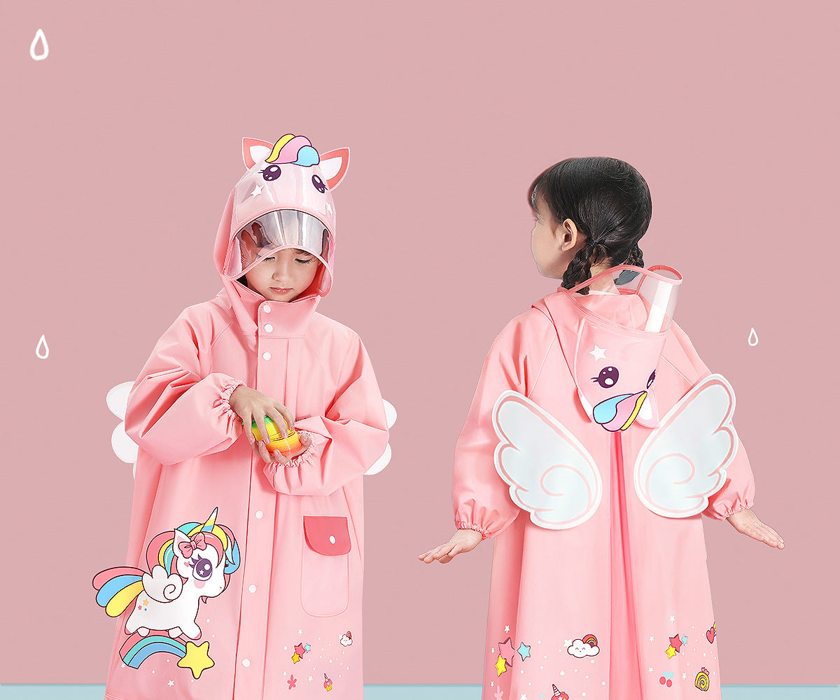 Open view of the kids' cartoon raincoat displaying inner lining and quality stitching