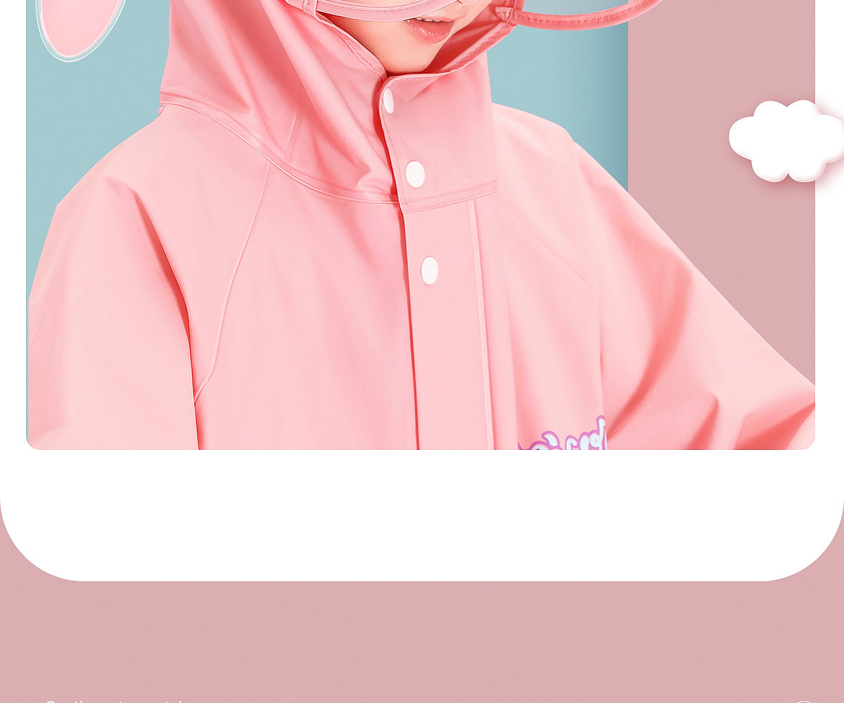 Portable storage bag for kids' rainwear, showcasing its compact size and easy portability