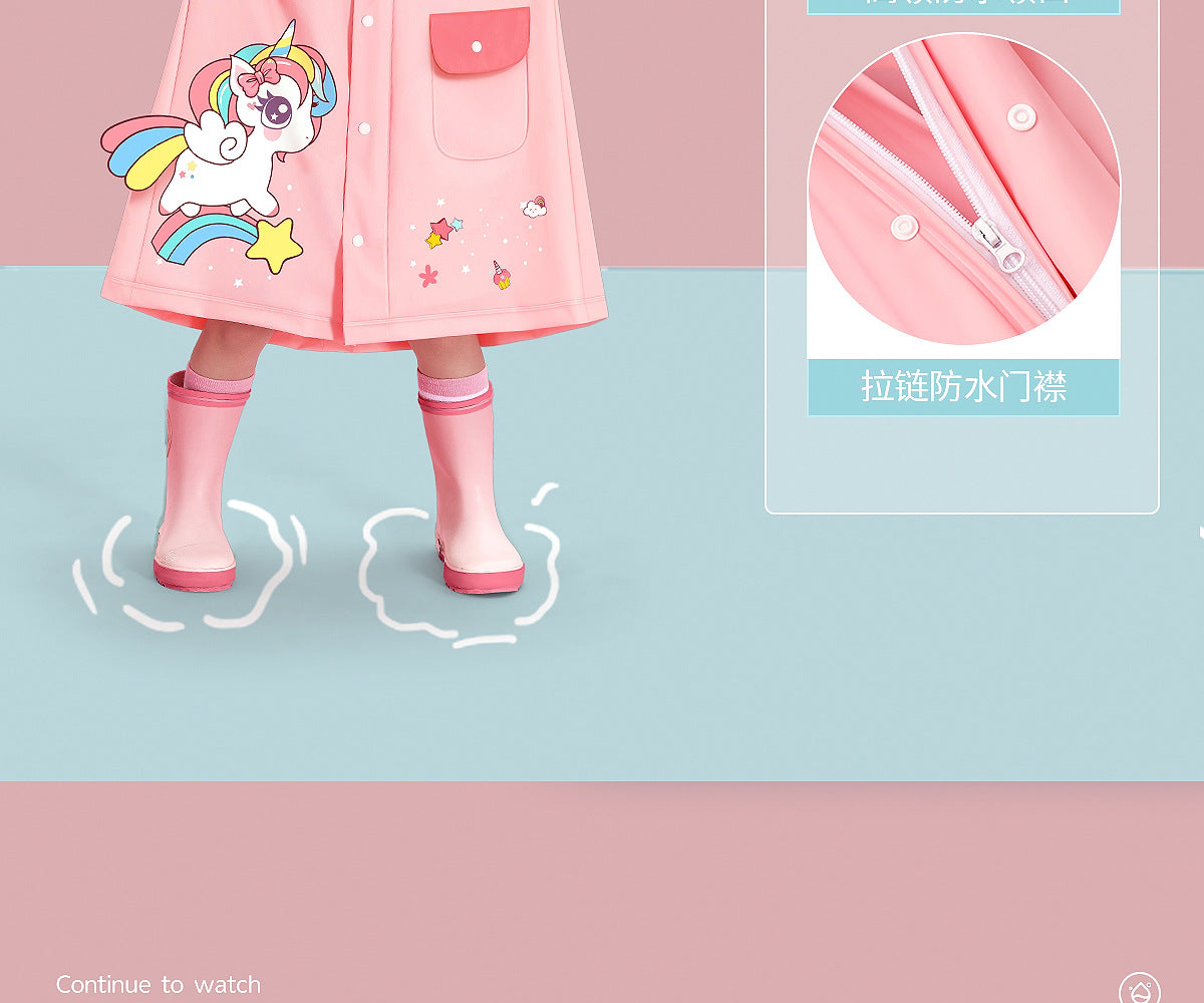 Child reaching for the hood of their cartoon raincoat, ready for unexpected showers, outdoor