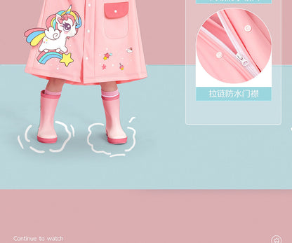 Child reaching for the hood of their cartoon raincoat, ready for unexpected showers, outdoor