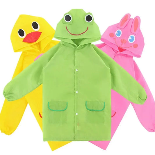 Kids cartoon waterproof rain poncho cape with hood, pink, green, yellow, red, blue, unisex toddler rain gear
