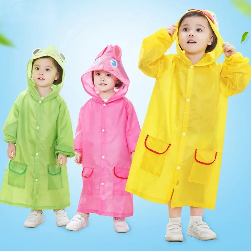 Colorful cartoon waterproof poncho for kids, hooded rain cape, ideal for outdoor play and toddlers