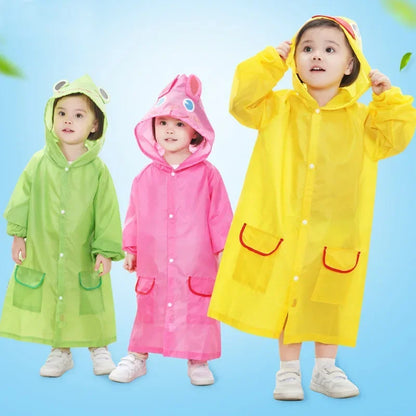 Colorful cartoon waterproof poncho for kids, hooded rain cape, ideal for outdoor play and toddlers