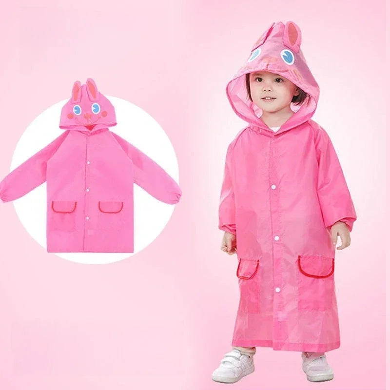Pink cartoon waterproof rain poncho cape with hood for kids, essential toddler rain gear