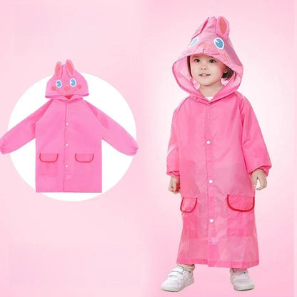 Pink cartoon waterproof rain poncho cape with hood for kids, essential toddler rain gear