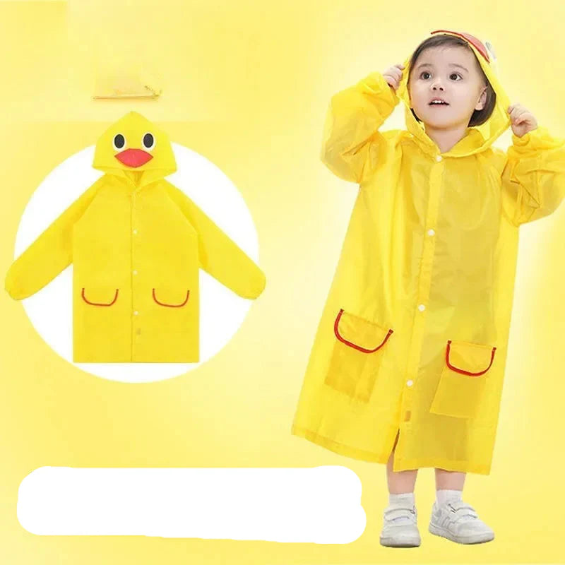 Blue hooded cartoon rain cape for kids, waterproof and eco-friendly, excellent for outdoor adventures