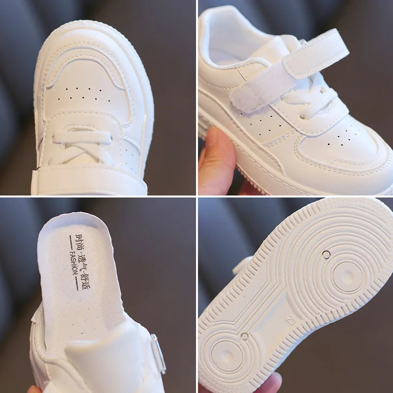 Kids ergonomic casual sneakers, durable leather and breathable design for active spring & autumn adventures