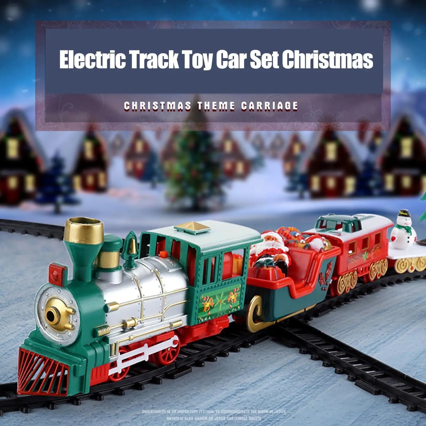 Kids Christmas Electric Train Set with festive lights & sound, perfect holiday gift for children.
