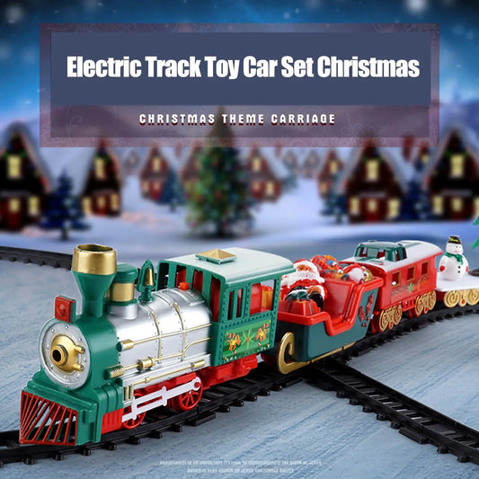 Kids Christmas Electric Train Set with festive lights & sound, perfect holiday gift for children.