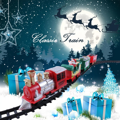 Festive electric train toy with tracks & realistic sound, an engaging Christmas gift for kids.