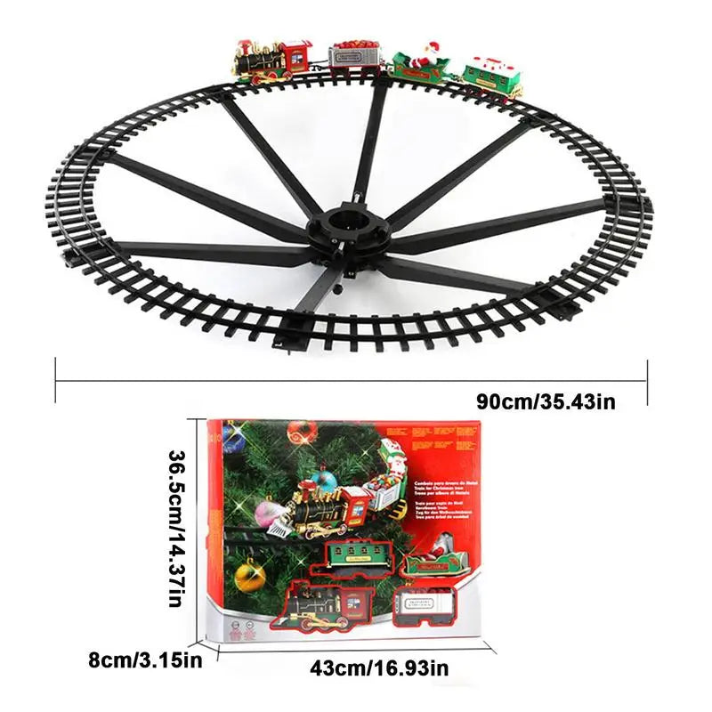 Toy Christmas Express train on track, detailed view of a gift for kids with sound effects