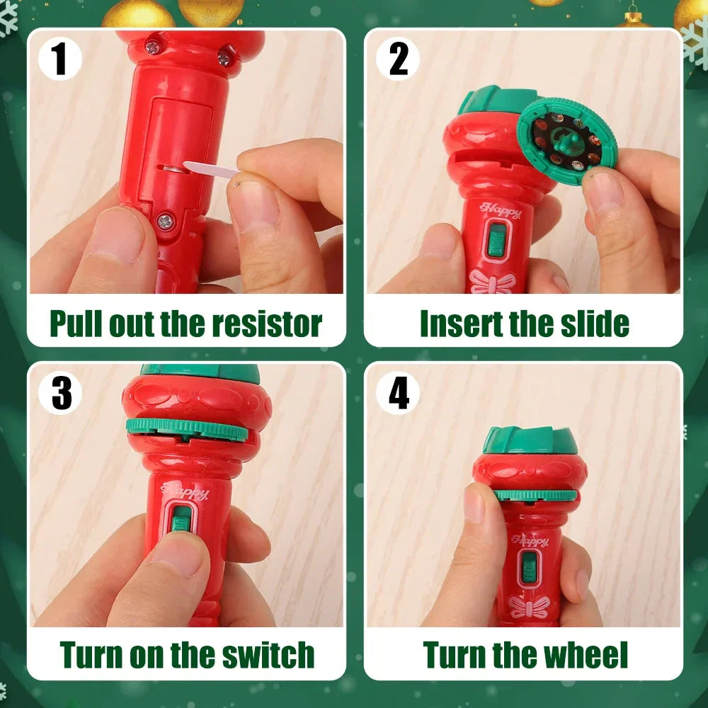 Holiday gift kids' projector flashlight toy showing reindeer, perfect for seasonal decor & imaginative play.