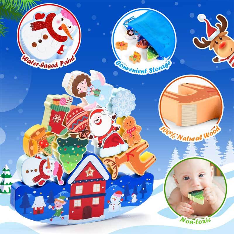 Colorful Kids' Christmas Wooden Stacking Fun Toy Set, a festive balance toy for fine motor skill development