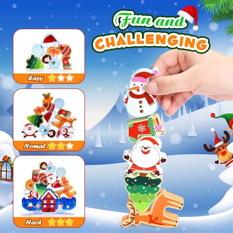 Children playing with Christmas Wooden Stacking Fun Toy Set, an engaging educational gift for holidays