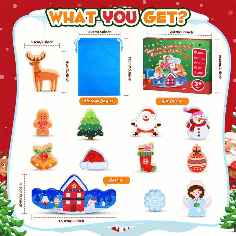 Wooden and pegged puzzle Christmas stacking toys for kids' learning and balance skill improvement