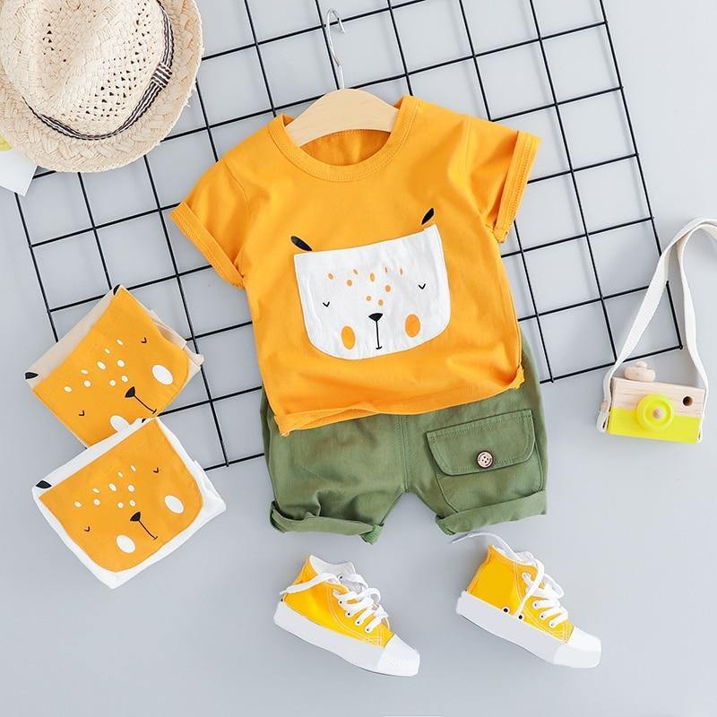 Cute puppy t-shirt and matching pants set, perfect summer casual wear for baby boys and girls