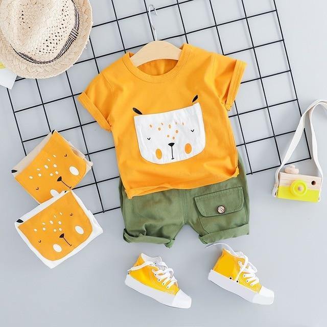 Puppy print t-shirt and shorts set, comfortable baby clothing for everyday wear, boys & girls