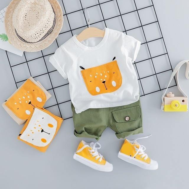 Kids' two-piece outfit with citrus puppy tee & solid shorts, soft cotton blend, toddler fashion