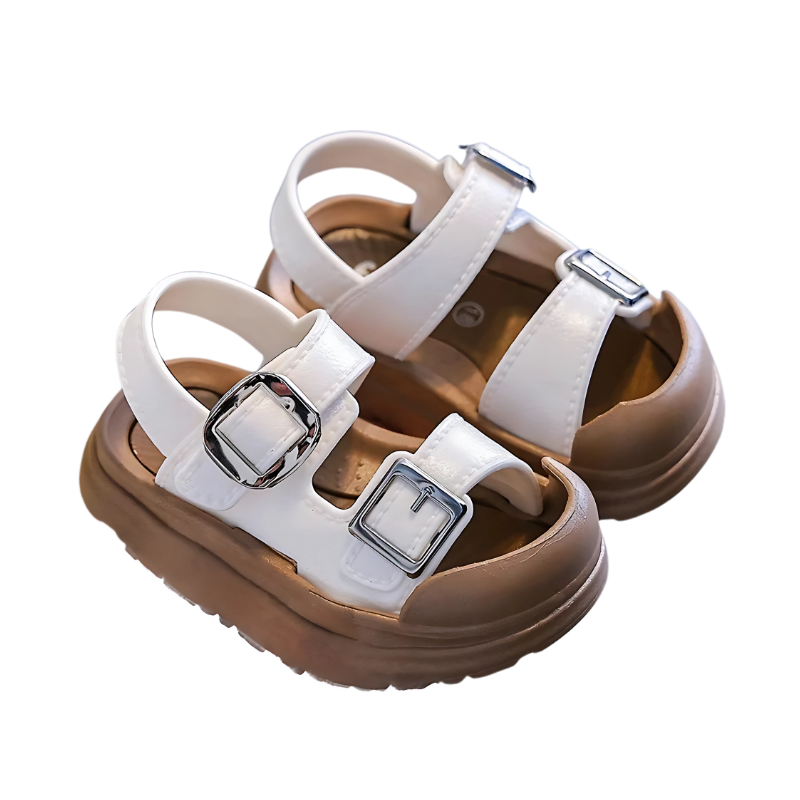 Durable kids' brown buckle sandals, classic summer shoes for everyday wear