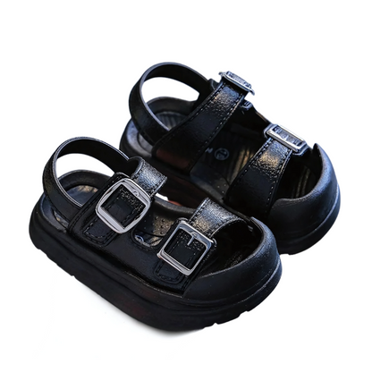 Stylish white buckle sandals for toddlers, anti-slip and comfortable children's footwear