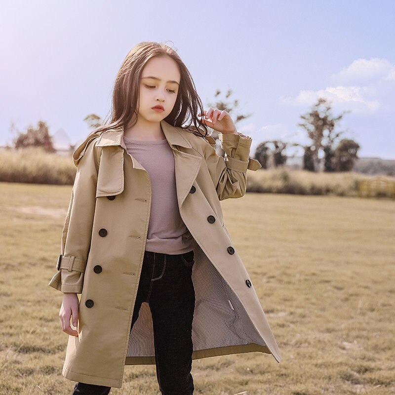 Long sleeve brown trench coat for kids, versatile and stylish outer layer