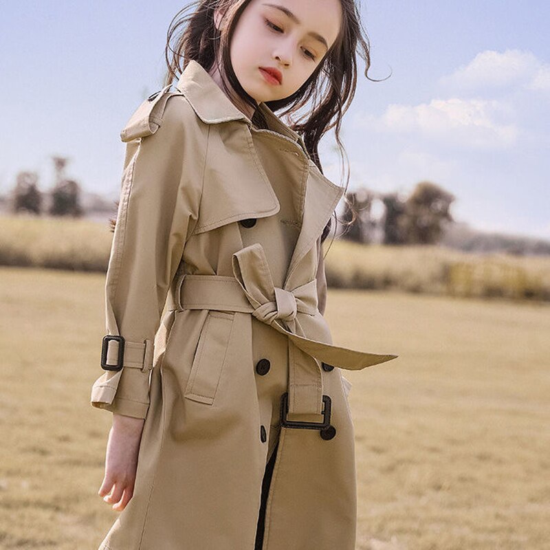 Fashionable kids trench jacket in classic brown, great for boys and girls