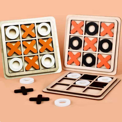 Kids' classic wooden Tic Tac Toe board game with 'X' and 'O' pegs, a fun educational toy for family travel.