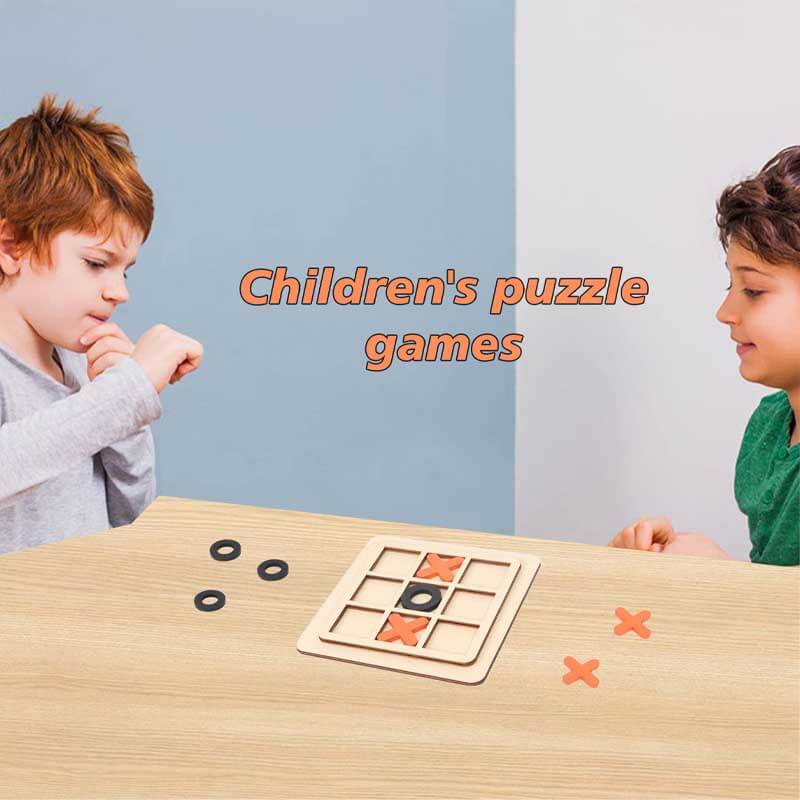 Close-up of a wooden Tic Tac Toe board game, showing intricate 'X' and 'O' pegs for engaging strategy fun.