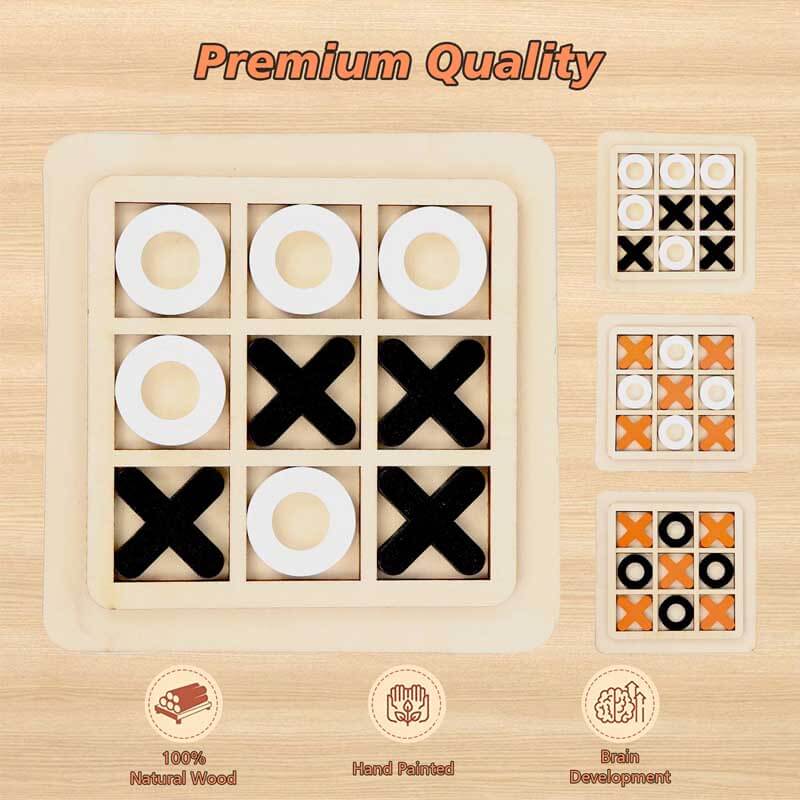 Classic Tic Tac Toe board game, featuring durable wooden construction and 'X' and 'O' pegs for endless family fun.