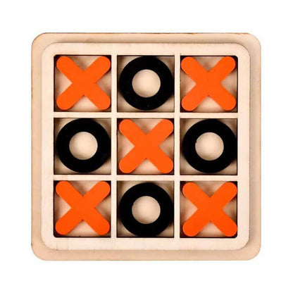 Compact wooden Tic Tac Toe board game, ideal for family game nights and easy to pack for travel entertainment.